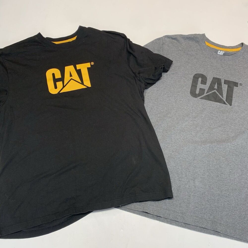 CAT Caterpillar 2 Shirts Mens XL Chest Pocket Logo Workwear Black And Gray